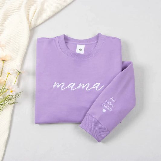 Personalized Mama Sweatshirt with Kid Names on Sleeve