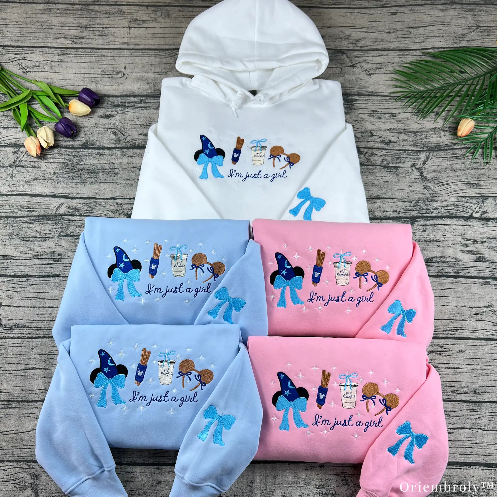 I'm just a girl embroidered theme park snacks hoodie