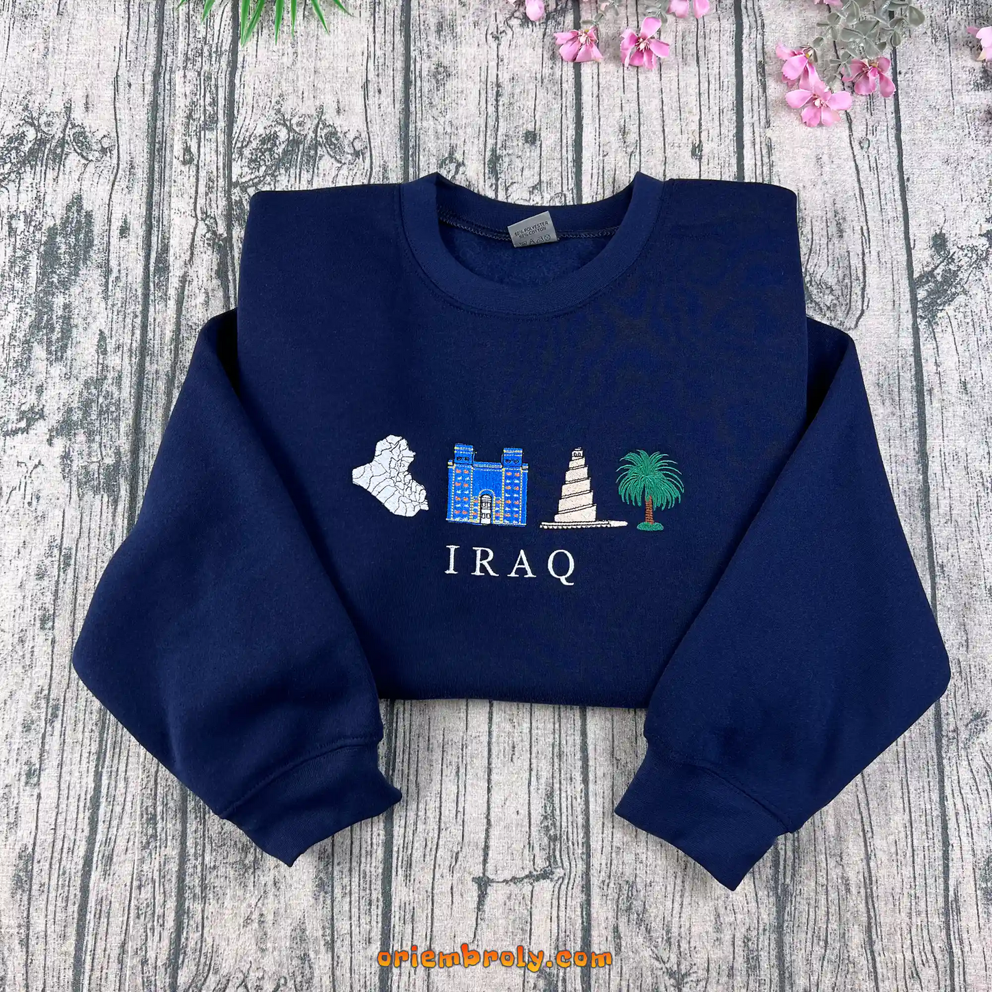 Iraq embroidered crewneck sweatshirt with cultural symbols