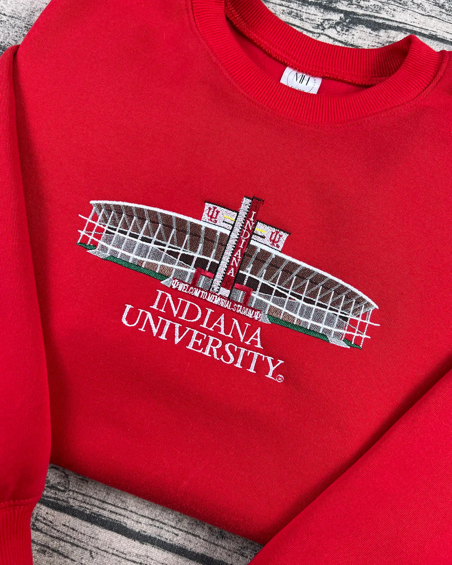 IU Hoosiers college crewneck with clean embroidery