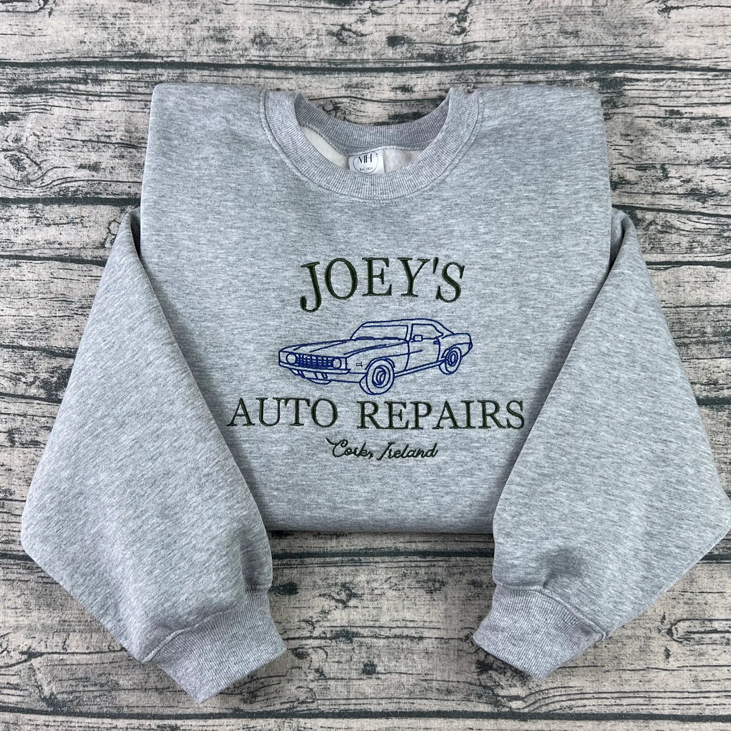 Joey's Auto Repair embroidered sweatshirt perfect for car lovers