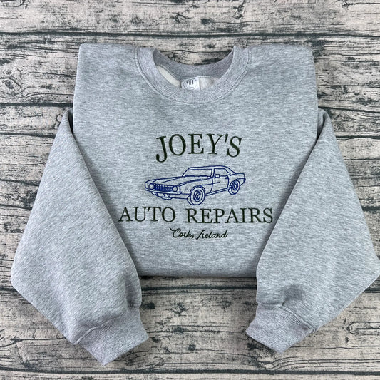 Joey's Auto Repair embroidered sweatshirt perfect for car lovers