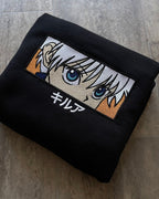 Killua Zoldyck anime eyes embroidery black vintage crewneck sweatshirt