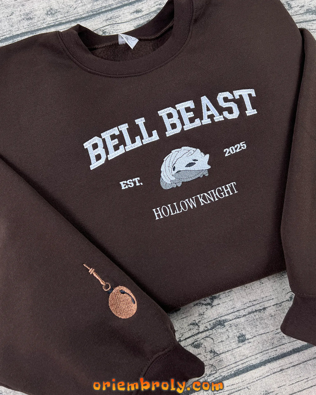 Close-up of Bell Beast Hollow Knight chest embroidery