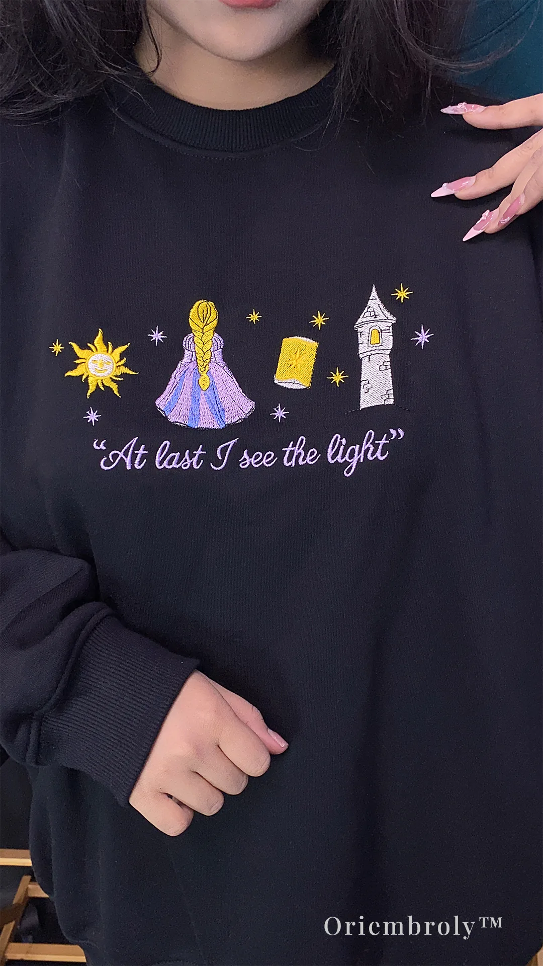 cozy princess inspired embroidered sweatshirt outfit