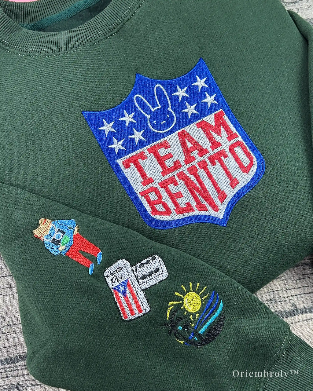 Football crest embroidery with Team Benito lettering