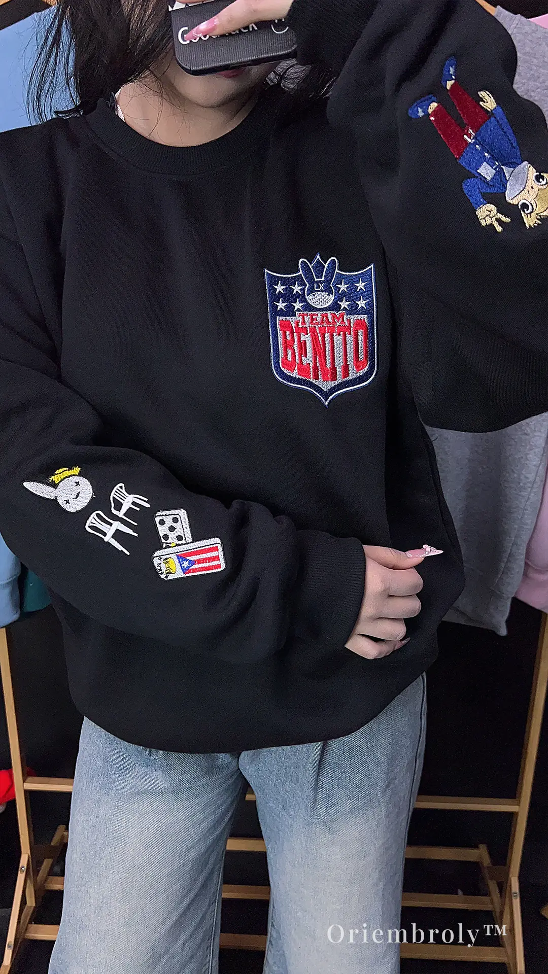 heritage embroidered sweatshirt worn casual outfit