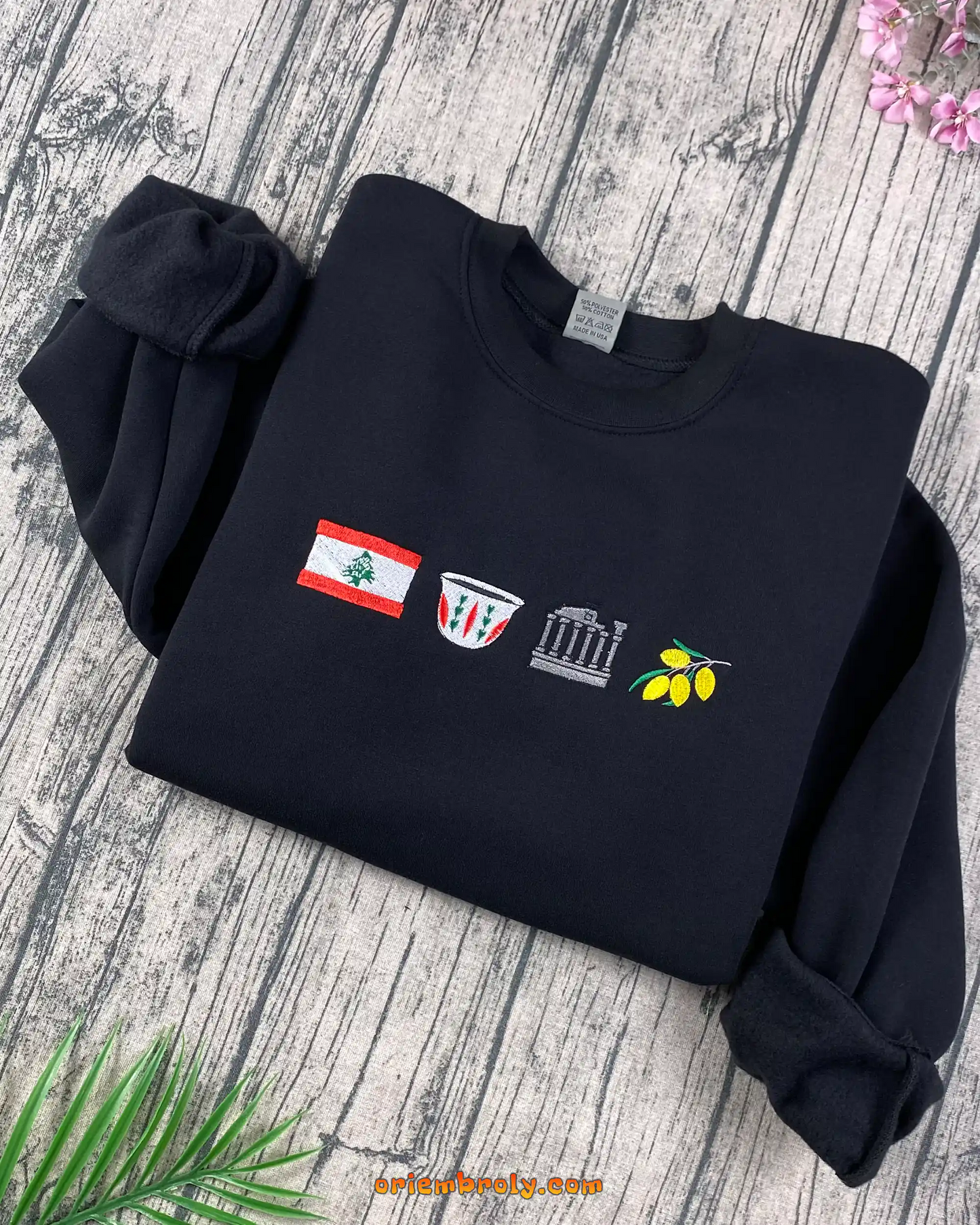 Lebanon flag and cultural icons embroidered crewneck