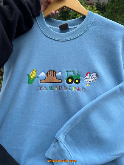 Tractor rooster corn embroidered Tamaulipas sweater