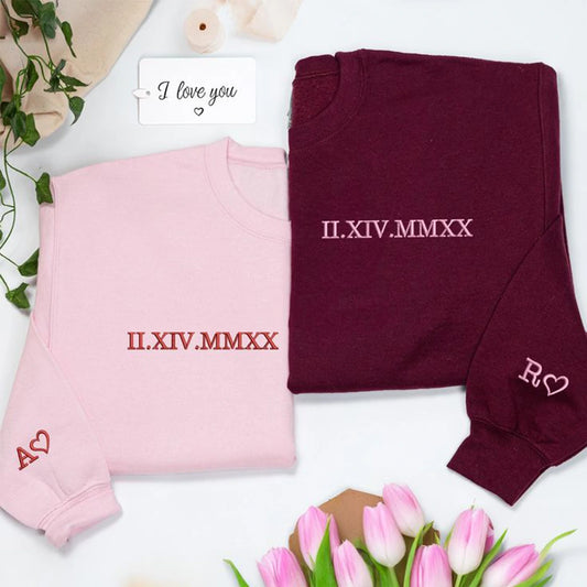 Love date Roman numeral hoodie, custom embroidered for Valentine’s Day gift.