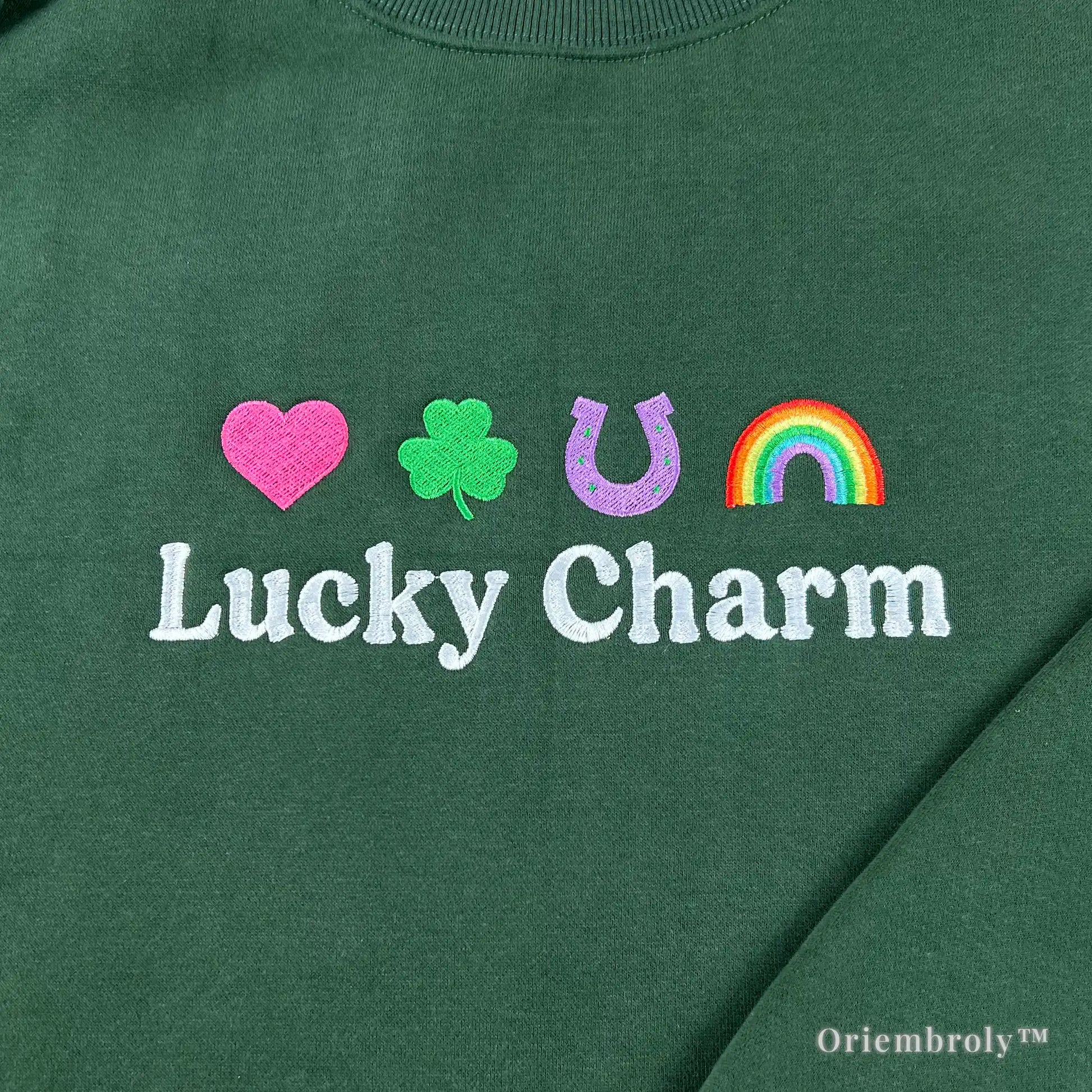 colorful lucky symbols embroidery heart shamrock horseshoe rainbow