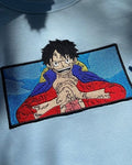 Monkey D Luffy Straw Hat Pirate anime embroidered vintage t-shirt in light blue