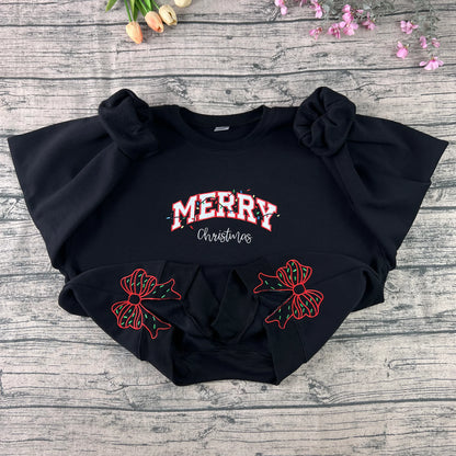 Merry Christmas sweatshirt with bow and lights embroidered design