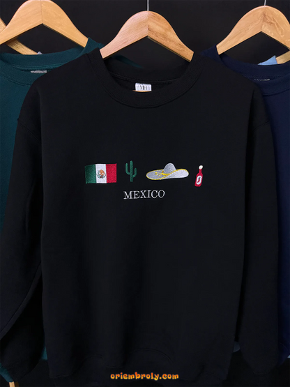 Black Mexico jumper with sombrero and hot sauce icons