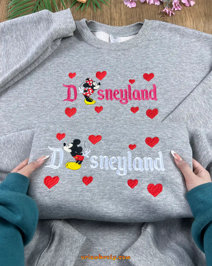 Mickey and Minnie Disneyland embroidered crewneck sweatshirt set for matching couple outfits
