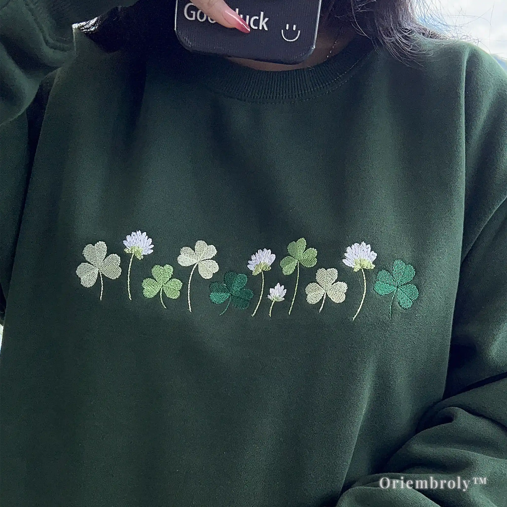 minimalist shamrock embroidery design across chest