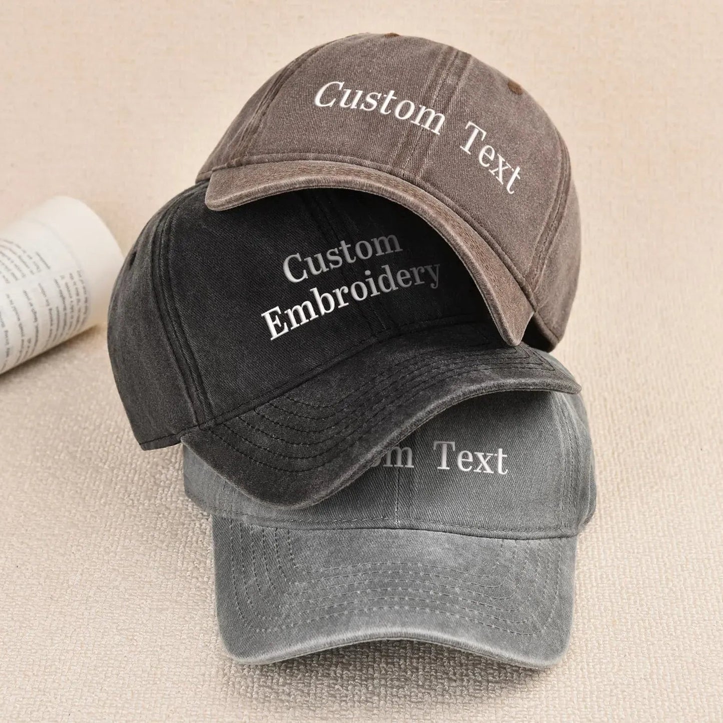 minimalist embroidered cap custom text design