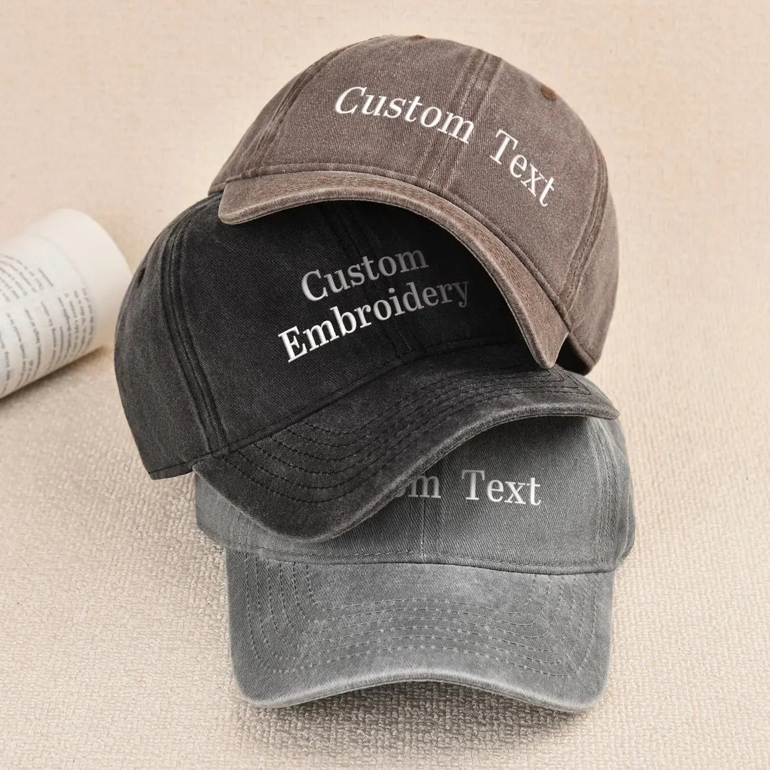 minimalist embroidered cap custom text design
