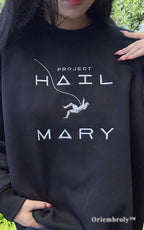 Minimalist Project Hail Mary space mission sweatshirt, premium embroidered gift for astronomy fans.
