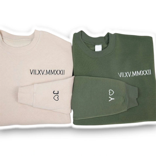 Minimalist embroidered Roman numeral sweatshirt with subtle and elegant design.