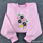Studio Ghibli Soot Sprite Embroidered Sweatshirt – Cute Anime Crewneck Pink