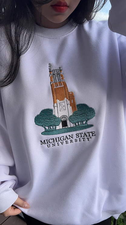 MSU Spartan sweatshirt with detailed embroidery