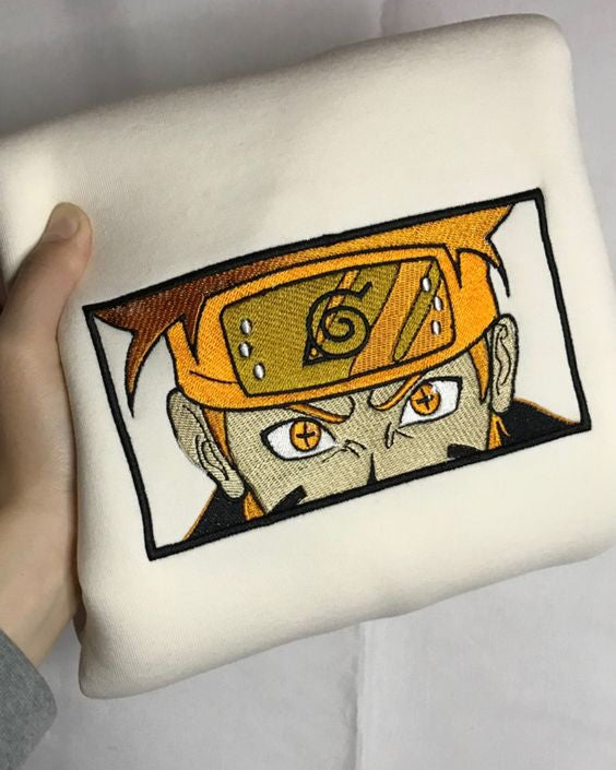 Naruto Uzumaki Sage Mode anime embroidered vintage crewneck sweatshirt in white