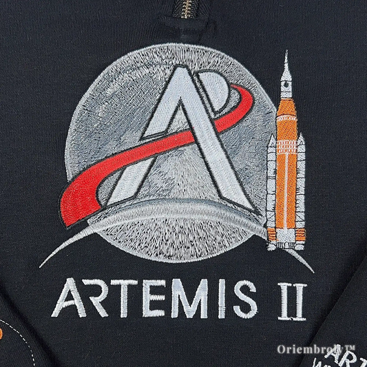 NASA Artemis II embroidered sweatshirt with rocket design