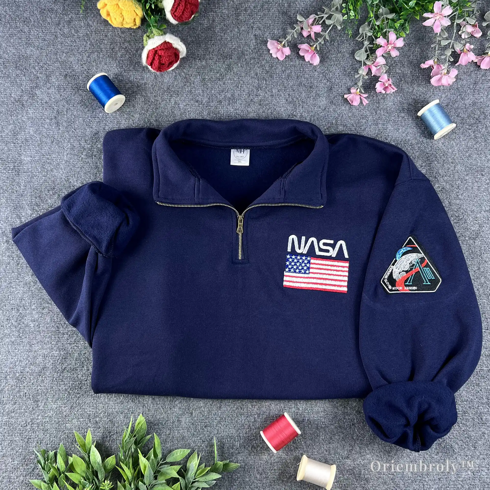 NASA sweatshirt embroidered quarter zip navy pullover