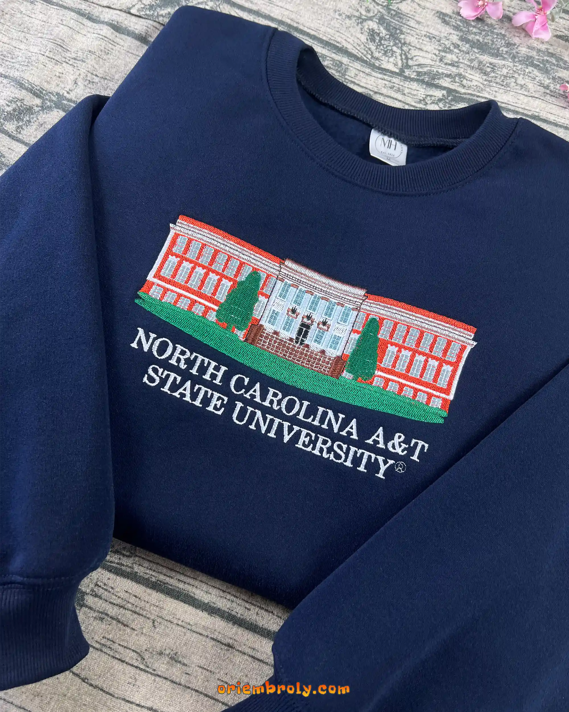 NC A&T Aggies crewneck with detailed campus embroidery