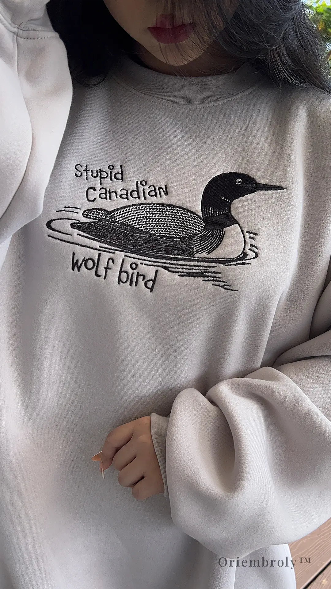 College-style embroidered loon crewneck sweatshirt
