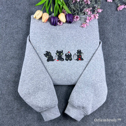 night fury dragon embroidered sweatshirt with cute dragon poses