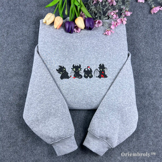 night fury dragon embroidered sweatshirt with cute dragon poses