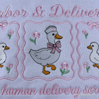 High-quality "Labor & Delivery Service" embroidered top in white with pink accents
