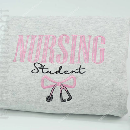 Gray sweatshirt with 'Nursing Student' text and stethoscope graphic on a white background