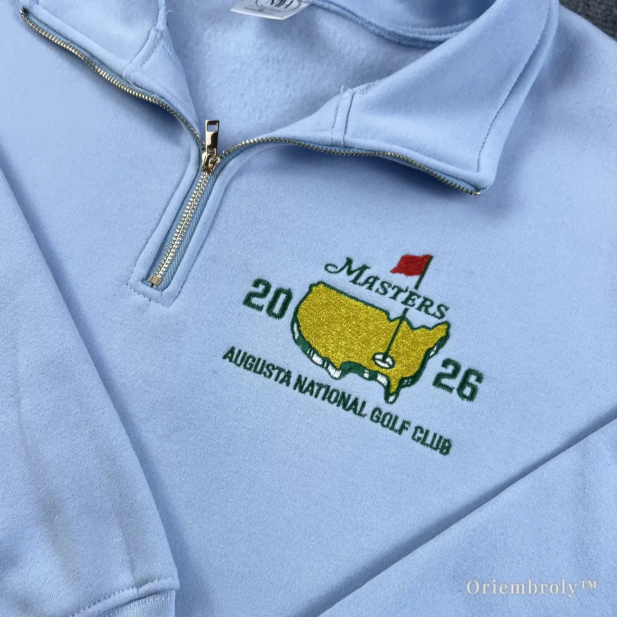 Old money aesthetic light pink sweatshirt with premium Masters Tournament embroidery. A sophisticated and timeless piece for women’s golf apparel and preppy wardrobes