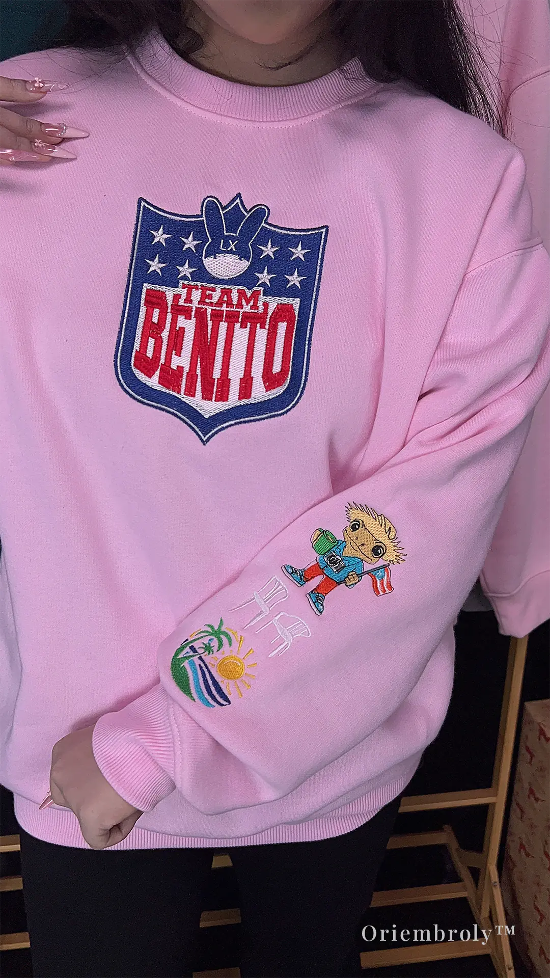 Oriembroly embroidered Team Benito fan sweatshirt