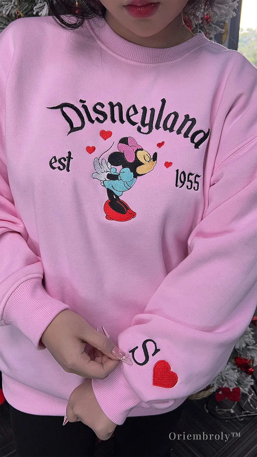Oriembroly vintage cartoon couple embroidered sweatshirt