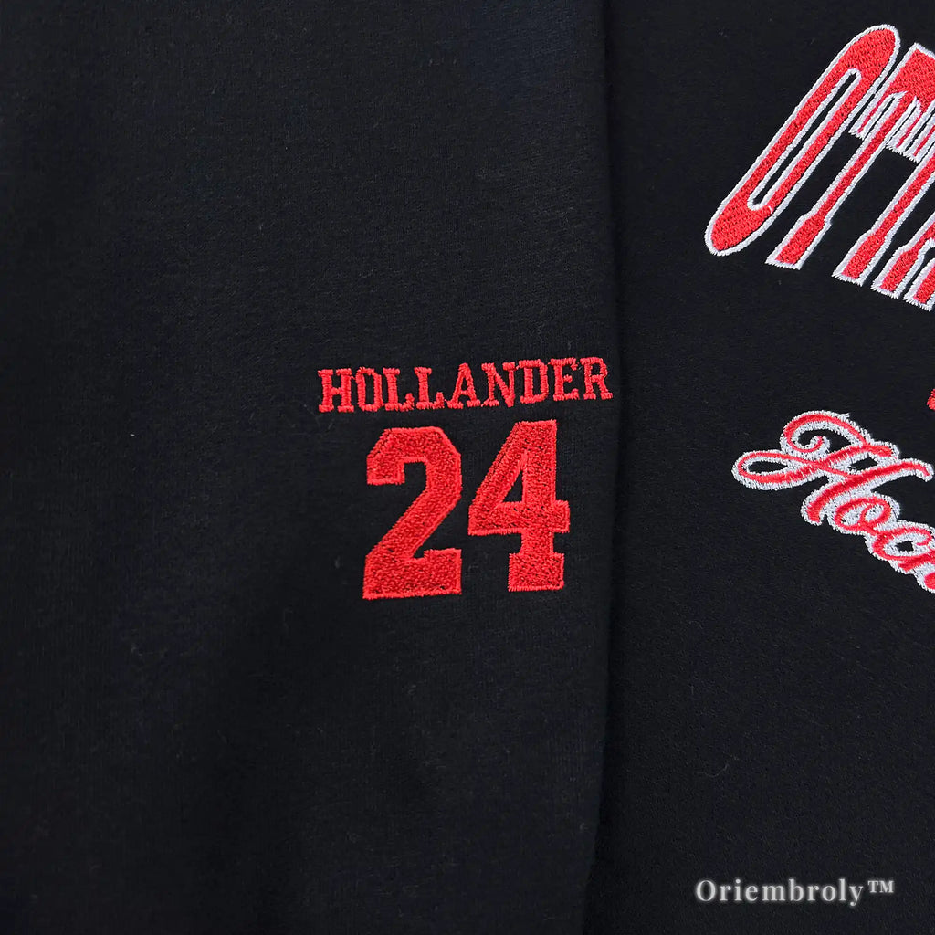Ottawa Centaurs merch black hoodie with unique numbers 24 and 81 embroidered on sleeves