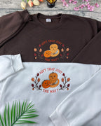 Over The Garden Wall Halloween sweatshirt with pumpkin carver embroidery – cozy autumn fall shirt