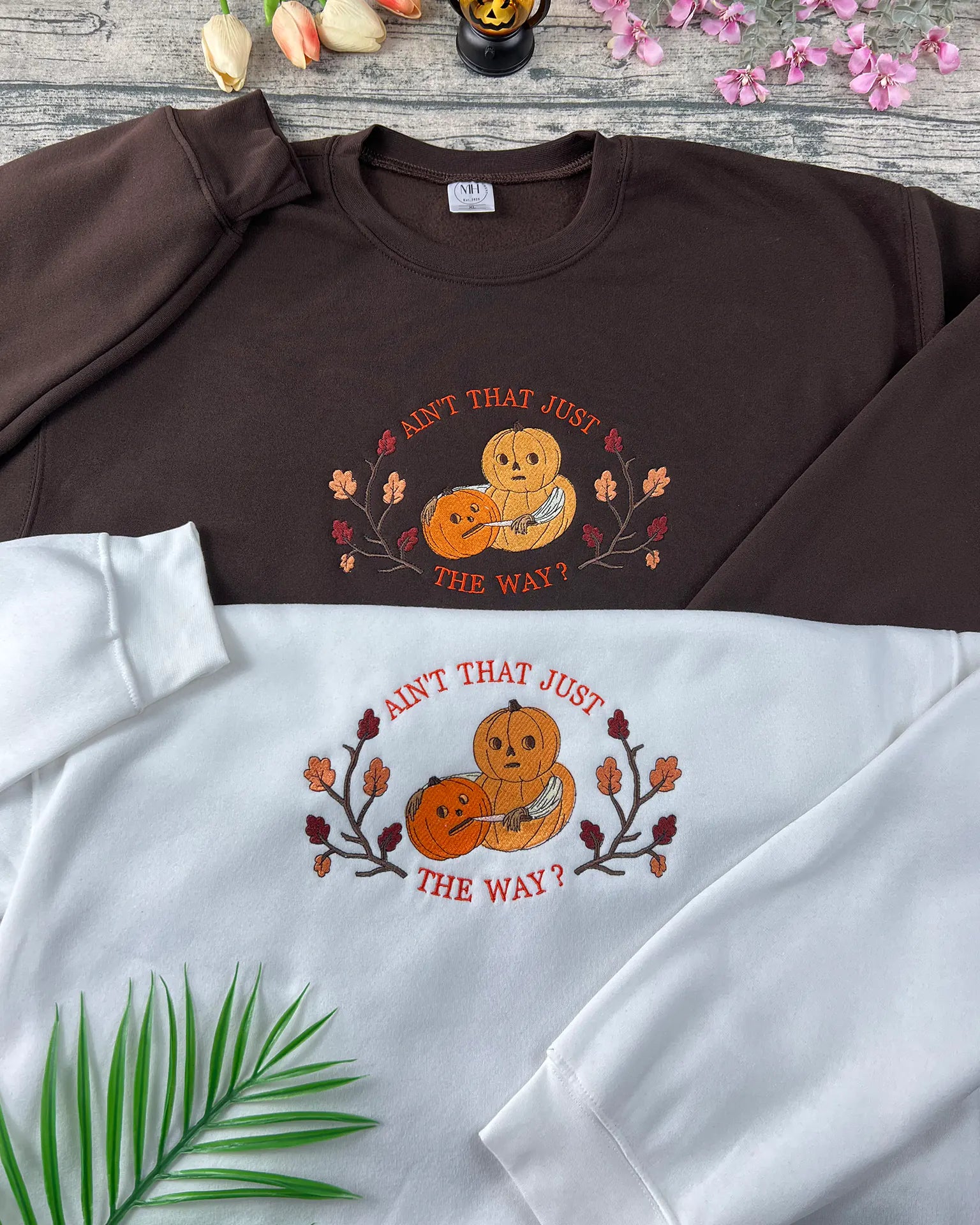 Over The Garden Wall Halloween sweatshirt with pumpkin carver embroidery – cozy autumn fall shirt