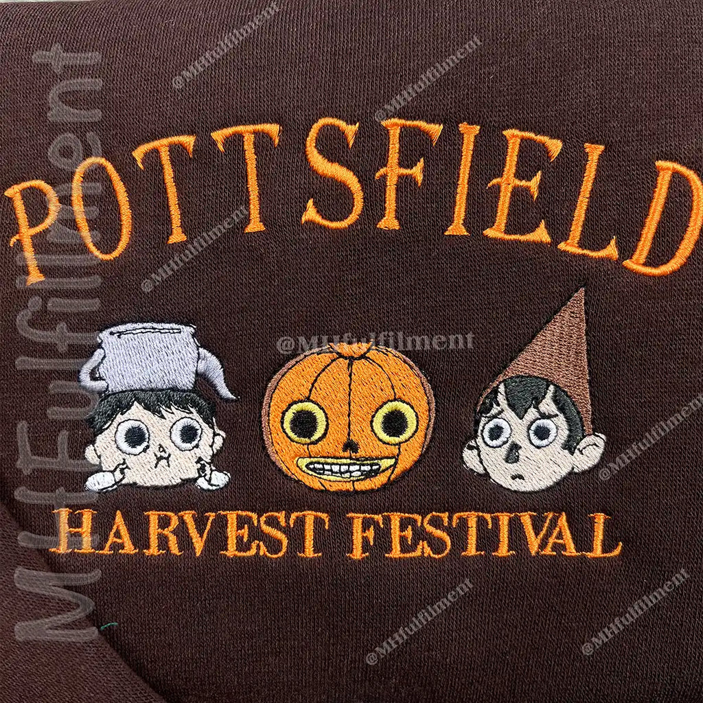 Embroidered Pottsfield Harvest Festival Sweatshirt - Gothic Halloween Pumpkin Skeleton Crewneck