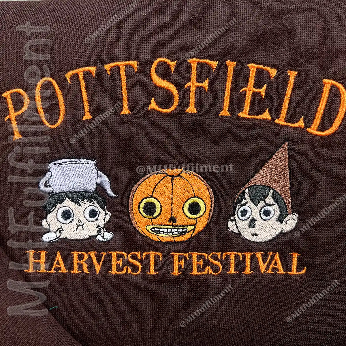 Embroidered Pottsfield Harvest Festival Sweatshirt - Gothic Halloween Pumpkin Skeleton Crewneck