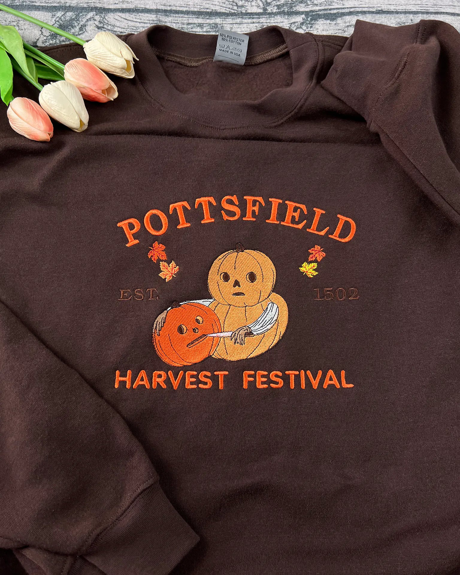 Over The Garden Wall pumpkin carver spooky season shirt – embroidered Pottsfield harvest festival crewneck