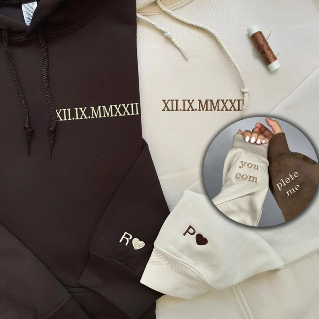 Oversized hoodie with custom embroidered Roman numerals for a relaxed fit.