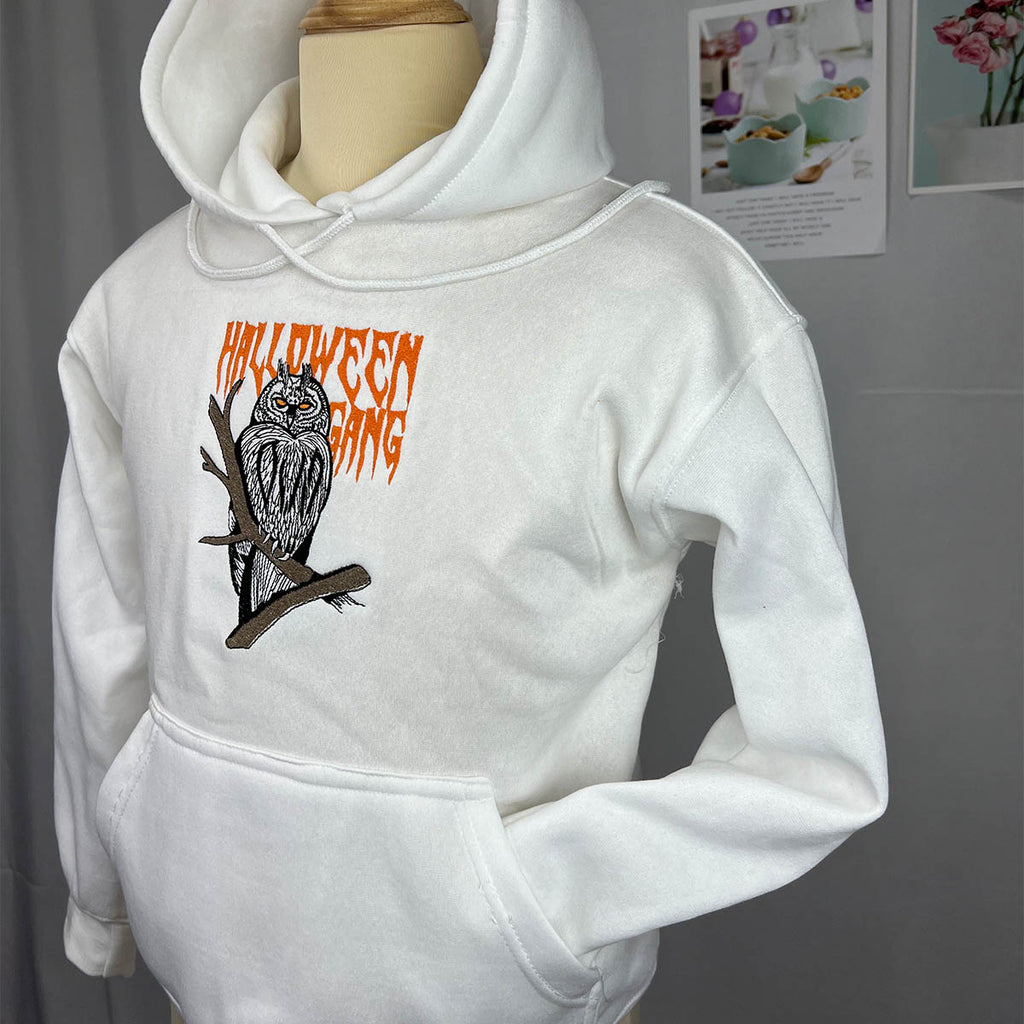 Halloween Embroidery Hoodie - Spooky Owl Gang, Perfect for Halloween