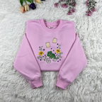 chameleon lantern embroidered pink crewneck sweatshirt