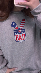 Oriembroly embroidered BAD logo crewneck sweatshirt model