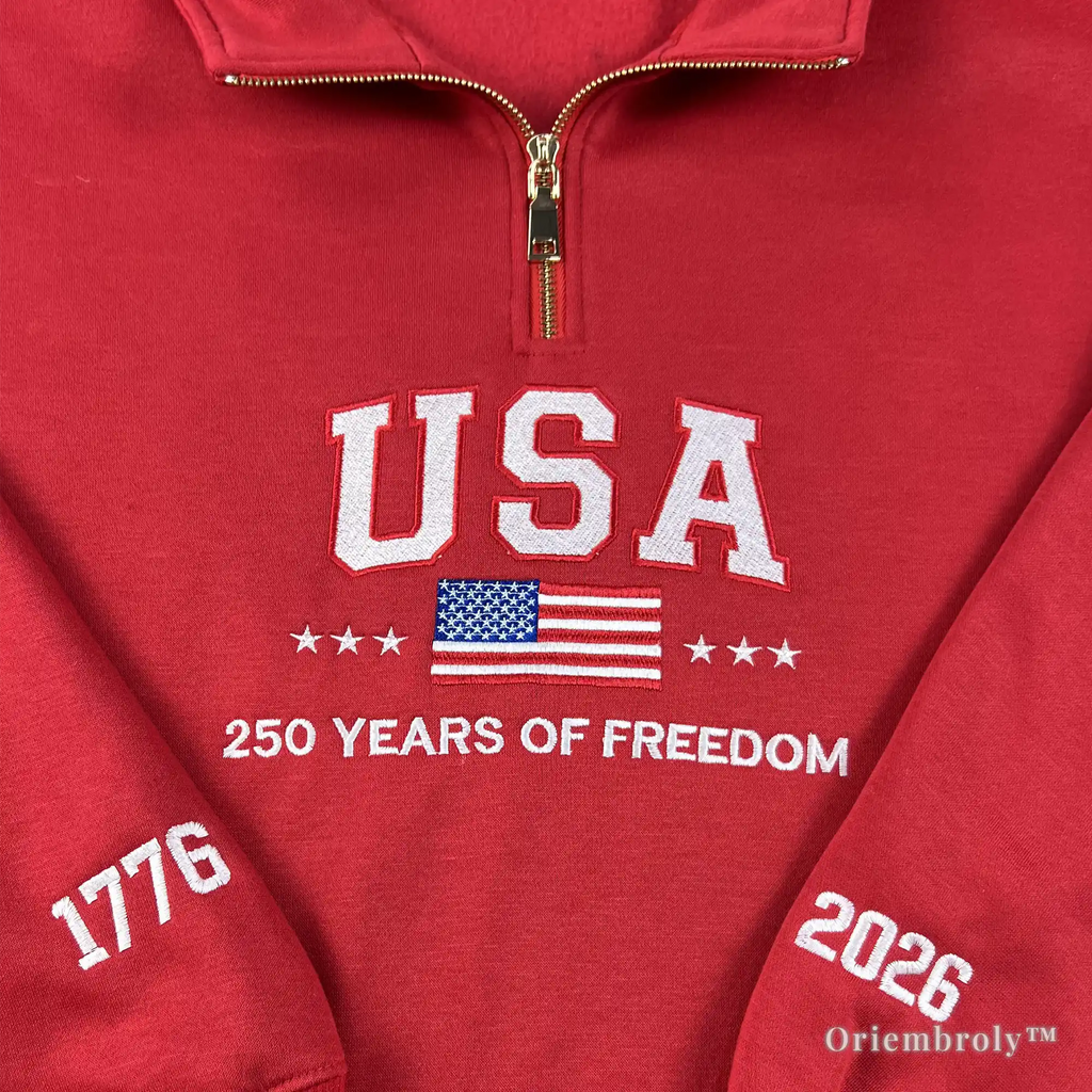 patriotic quarter zip sweatshirt USA embroidered pullover
