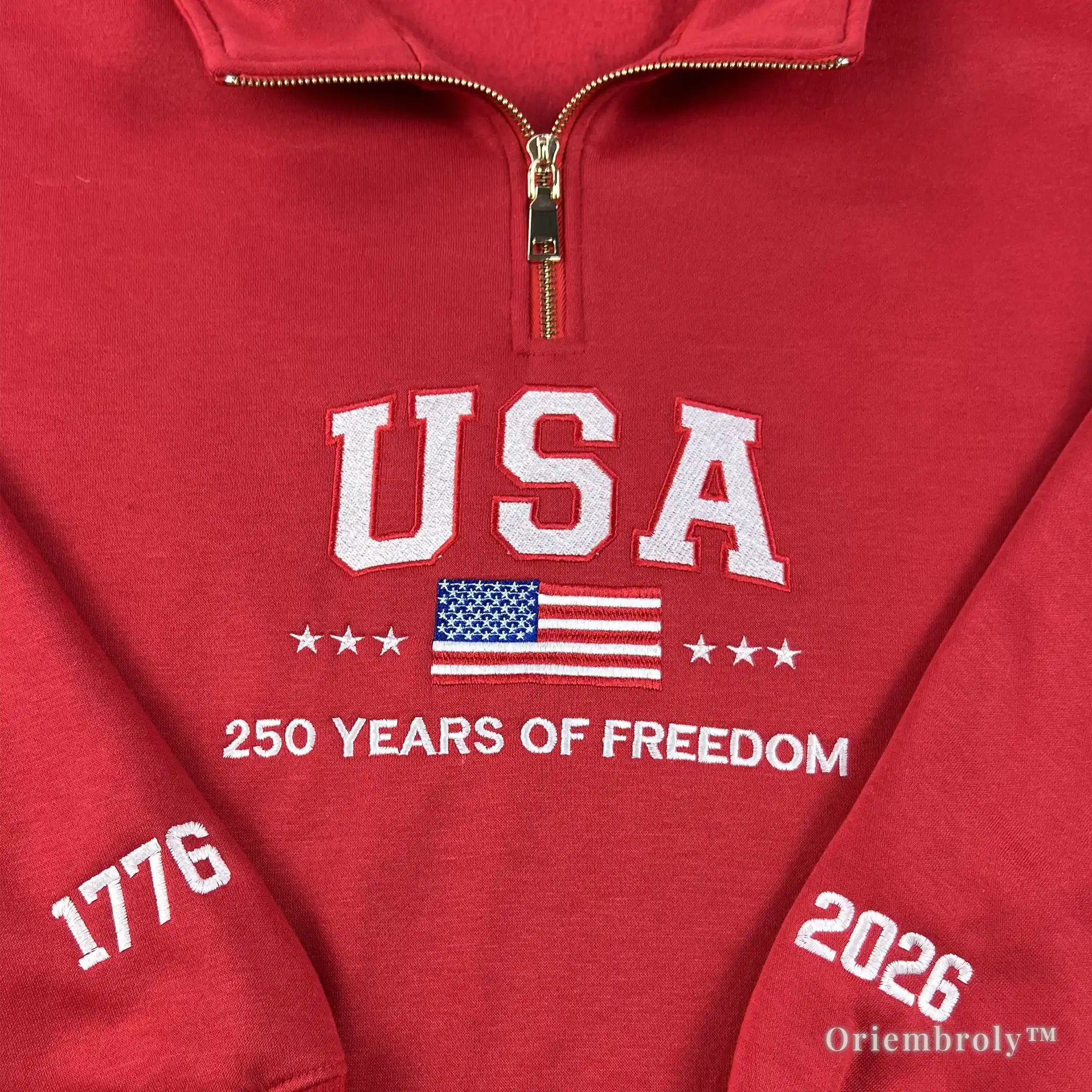 patriotic quarter zip sweatshirt USA embroidered pullover